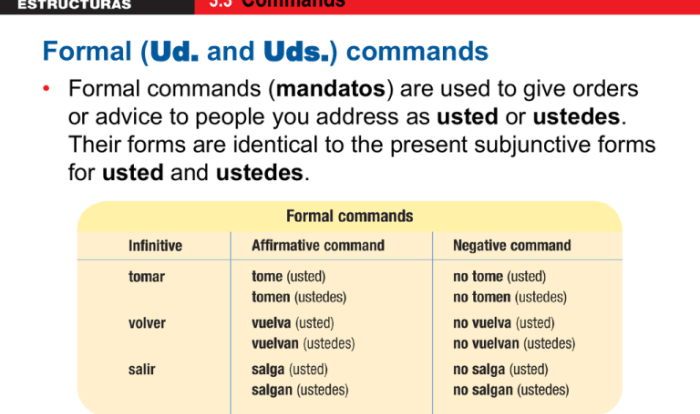 Usted command ustedes negative affirmative write based each