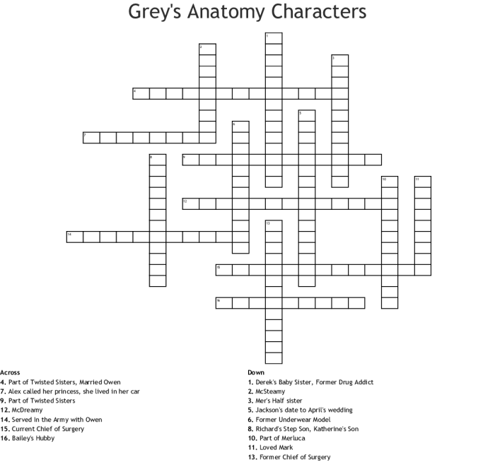 Williams of grey's anatomy crossword